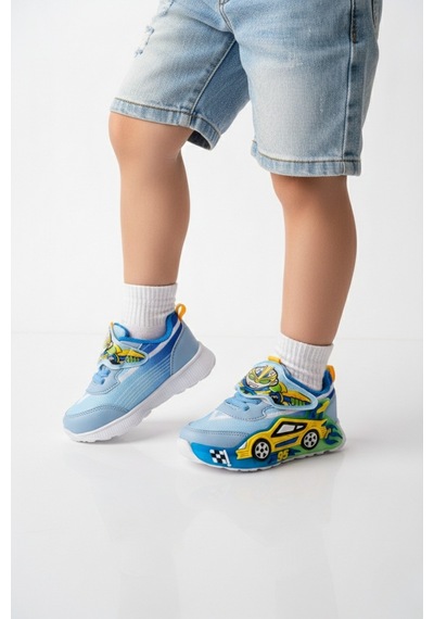 Muggo Car Cırtlı Arabalı Ve Işıklı Günlük Çocuk Sneaker Spor Ayakkabı Mavi