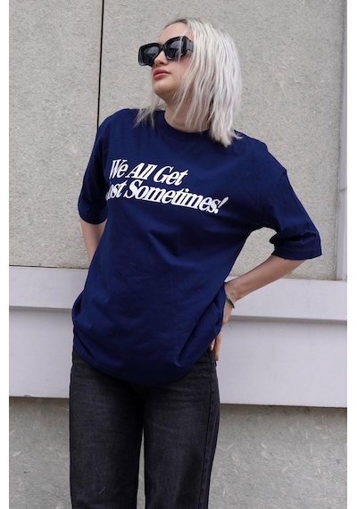 Madmext İndigo Baskılı Oversize Tişört Mg1532-indigo İndigo