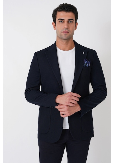 Slim Fit Torba Cepli Esnek Yünlü Lacivert Ceket C 745
