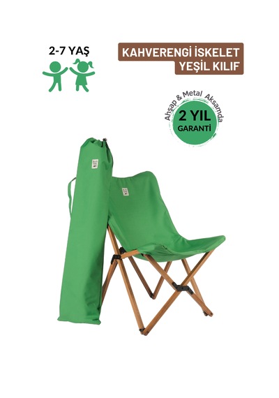 Bag The Joy Kids Ahşap Katlanır Kamp Sandalyesi Kahverengi - Yeşil