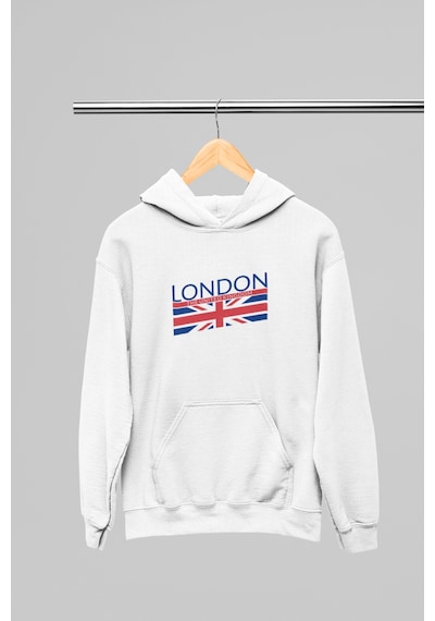 Magors Stıl-x Londra Baskılı Unısex Kapüşonlu Sweatshırt Beyaz-3