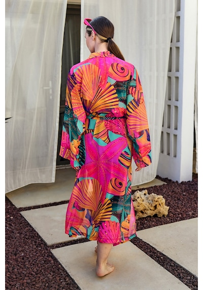 Remsa Mayo Remsa Tesettür Mayo Üzerine Tek Kaftan Kimono Pareo Pembe02 Rp023 Color Shell Pembe