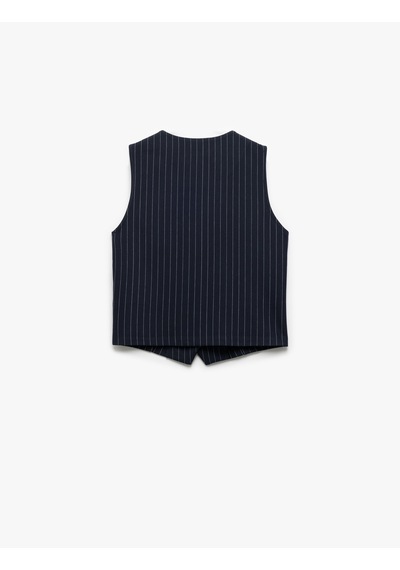 Koton Slim Fit Kolsuz Düğmeli Bisiklet Yaka Yelek Beyaz Çizgili 5sak30025ek Beyaz Çizgili Çok Renkli