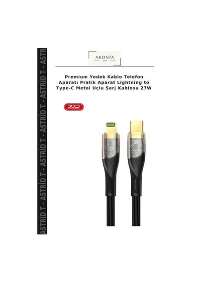 Premium Yedek Kablo Telefon Aparatı Pratik Aparat Lightning To Type-c Metal Uçlu Şarj Kablosu 27w