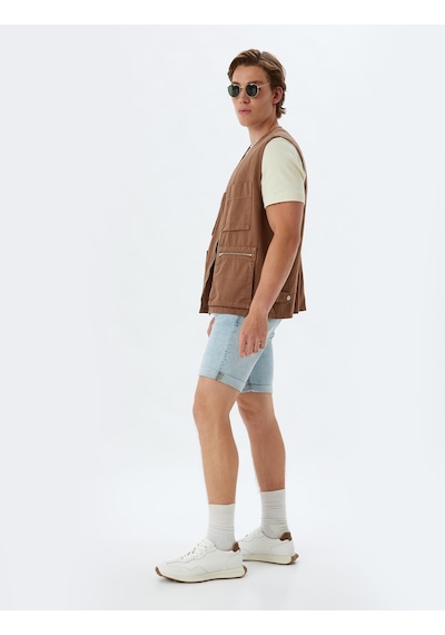 Koton Slim Fit Kot Şort Bermuda Cep Detaylı Pamuklu Bleach 4sam40068ıd Açık Mavi