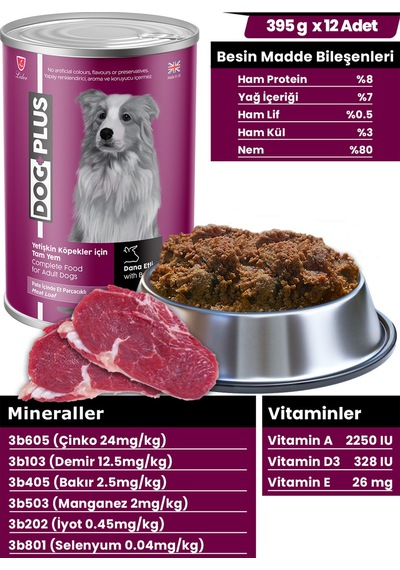 DogPlus Pate Dana Etli Yetişkin Köpek Konserve Yaş Mama 395 Gr x 6 Adet
