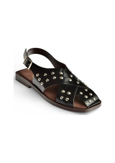 Fox Shoes Y458502760 Siyah Rustik Zımba Detaylı Kadın Sandalet Siyah