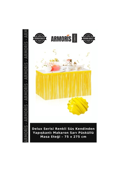 Delux Serisi Renkli Süs Kendinden Yapışkanlı Makaron Sarı Püsküllü Masa Eteği 75 X 275 Cm Çok Renkli