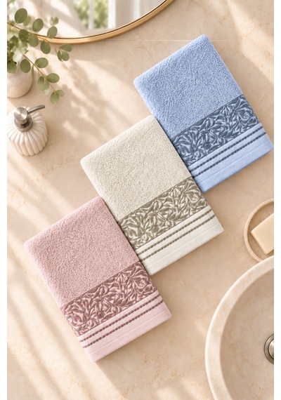 Botanical Garden Yaprak Desenli El Yüz Havlusu 50x90 Cm 3 Lü Set %100 Pamuk - Cotton Candy Çok Renkli