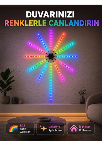 Rgb Fireworks Led Duvar Aydınlatması Telefon Kontrollü Dekoratif Ortam Işığı