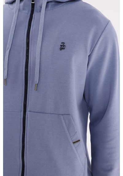 Rowinger Metal Uçlu Kordonlu Tam Fermuarlı Bölmeli Ön Cepli Küçük Nakış Logolu Rahat Kalıp Mevsimlik Kapüşonlu Sweatshirt Lightblue