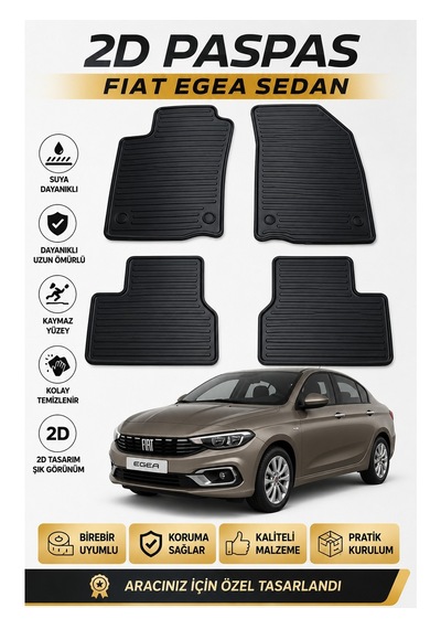 Fiat Egea Sedan 2d Oto Paspas Ve Bagaj Havuzu Seti Kauçuk Kaymaz Siyah Araca Özel Set