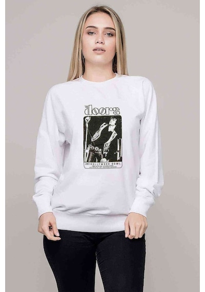 The Doors Live Hollywood Bowl Baskılı Beyaz Kadın Sweatshirt