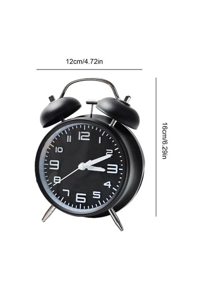 Ayrex Valkyrie Sessiz Akar Saniyeli 16cm Alarm Masa Çalar Saat Yüksek Zil Sesi Büyük Boy Siyah
