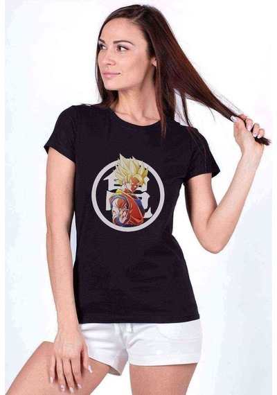 Anime Dragon Ball Baskılı Siyah Kadın Tshirt (534292120)