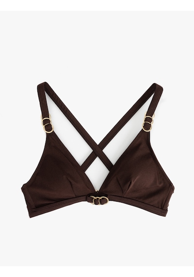 Koton Aksesuar Detaylı Arkası Çapraz Askılı Üçgen Bikini Kahverengi 5sak10058mm Kahve