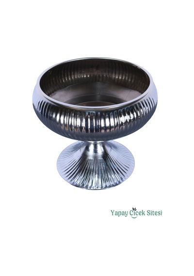 Yapay Çiçek Sitesi Metal Dekoratif Ayaklı Vazo 21 Cm Gümüş Gümüş