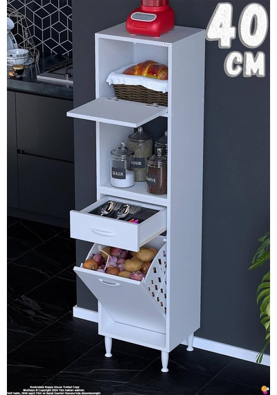 Vio 40 Cm Fırın Dolabı Sepetli Çekmeceli 1 Kapak Mini Midi Mutfak Dolabı Beyaz