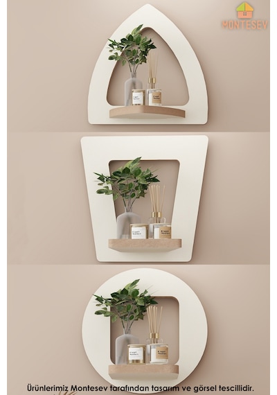 Ahşap Dekoratif Duvar Rafı 2 Li / 3 Lü Set Mtsv - 641 Beyaz