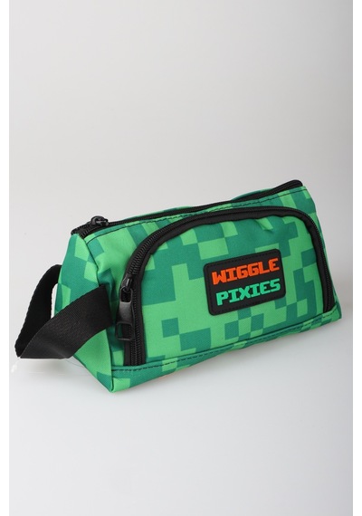 X Dekomus Lisanslı Creeper Piksel Desenli Kalem Çantası Açık Gri