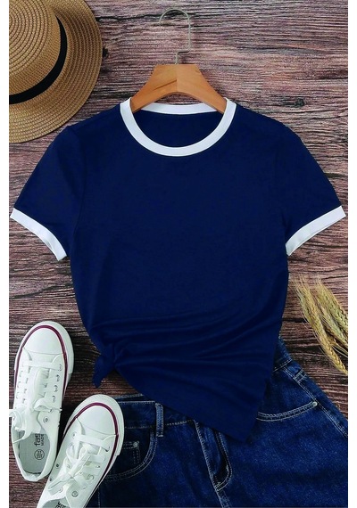 Unisex Lacivert Penye İnterlok Tişört