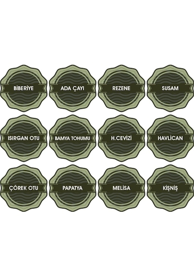 Kuruyemiş, Baharat, Bakliyat Için Kavanoz Etiketleri, 7,5 Cm - 60 Adet Folyo Sticker Renkli Çok Renkli