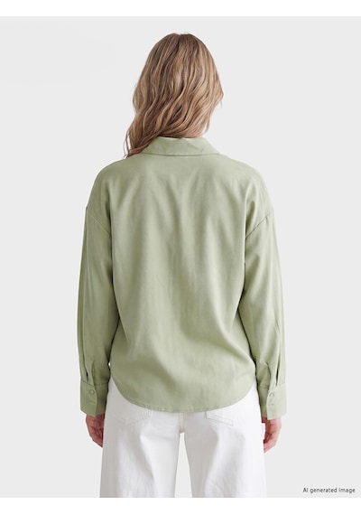 Lcw Vision Haki Oversize Poplin Kadın Gömlek