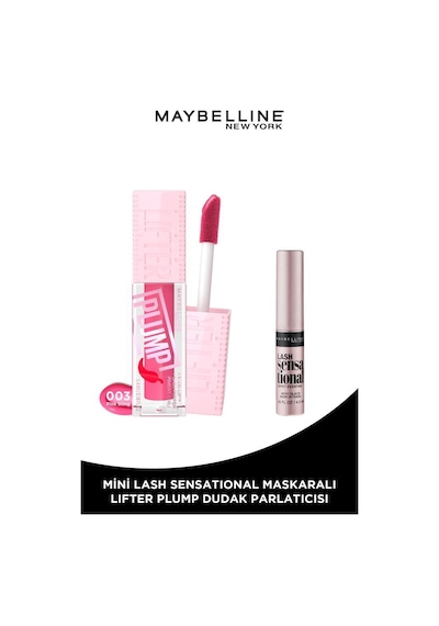 Maybelline New York Lifter Plump Dudak Parlatıcısı 003 Pink Sting + Mini Lash Maskara