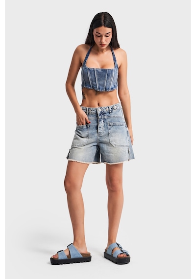 it's basic Kadın Tint Kot Rengi Kemer Detaylı Önden Cepli Denim Şort