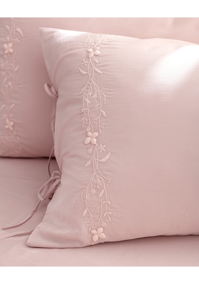 Madame Coco Loris King Size %100 Pamuk Nakışlı Nevresim Takımı - Pudra Pudra