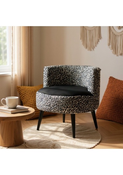 Azra Mobilya Sydney Modern Desenli Döşemeli Berjer Leopar Desen, Konforlu, Dekoratif Tekli Koltuk Leopardesen