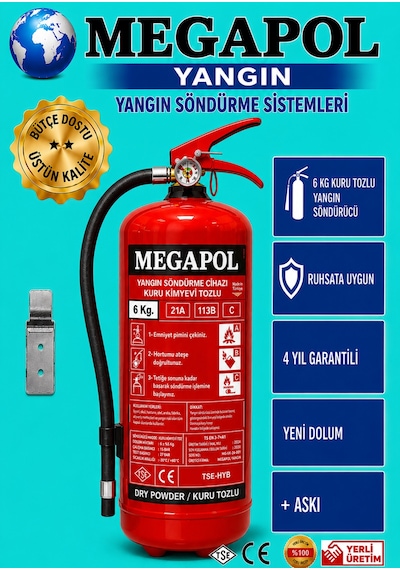 6 Kg Marin Tekne Sertifikalı Tozlu Yangın Tüpü, Yangın Söndürme Cihazı, Yangın Söndürme, Yangın Söndürücü