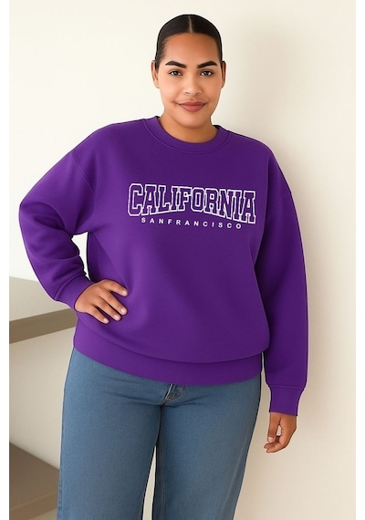 Benroma Calıfornıa Baskılı Büyük Beden Unisex Sweatshırt Mor