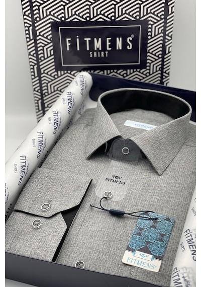 Fitmens Klasik Uzun Kol Keten Cotton Hediye Kutulu Erkek Gömlek Koyu Gri Fitmens Klasik Uzun Kol Keten Cotton Hediye Kutulu Erkek Gömlek Koyu Gri