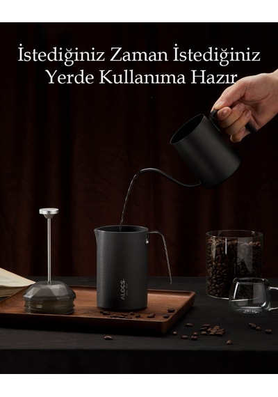 Alocs Paslanmaz Çelik French Press 600 Ml Gri