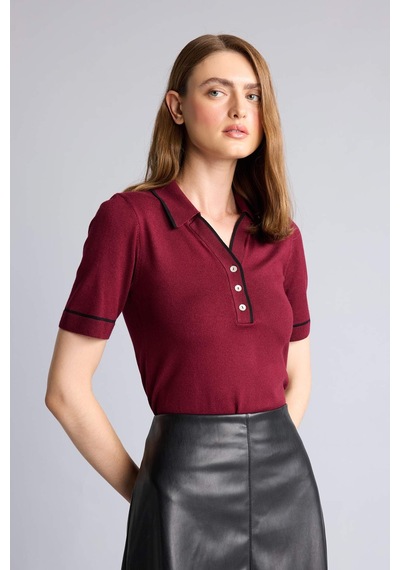 Defacto Regular Fıt Polo Yaka Bordo Tişört G9226ax26aubr506 Bordo-br506