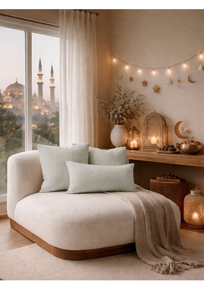 Br Perle Taş Rengi Keten Dokulu Dekoratif Kırlent Kılıfı Modern Salon Koltuk Yastığı
