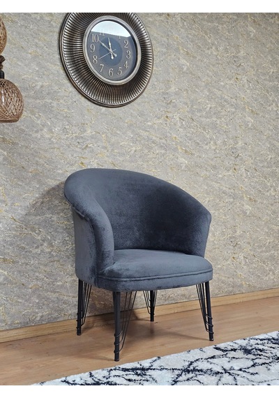 Zafir Tekli Teddy Siyah Boyalı Telli Ayak Çay Seti Koltuk Tekli Berjer , Balkon, Salon, Ofis Füme