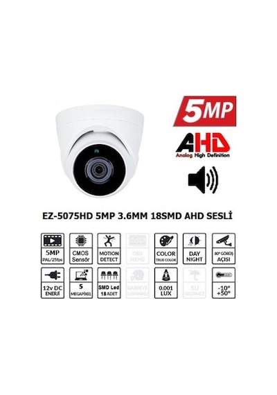 EZCOOL EZ-5075HD 5MP 3.6MM 18SMD AHD SESLİ DOME