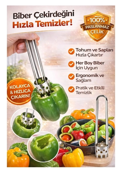 Dolma Biber Ve Kabak Oyacağı Paslanmaz Metal Gümüş