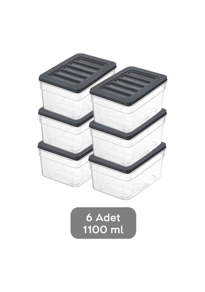 6'li Derin Buzdolabı Organizer Set Düzenleyici Saklama Kabı Mikrodalga Difriz Kabı 1100ml Antrasit Çok Renkli
