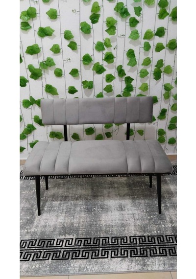 Özcan Metal Siyah Metal Ayaklı Metal Kasalı Sırtlı Mutfak Salon Antre Yatak Odası Balkon Puf Bank Bench Oturak Gri