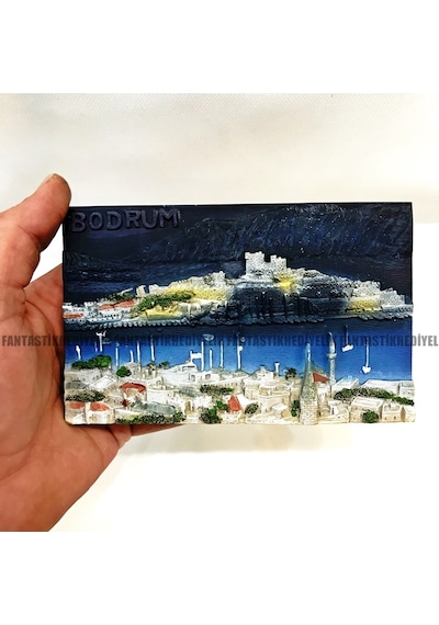 Bodrum Gece Kale Manzaralı Kabartmalı Duvar Masaüstü Pano Tablo