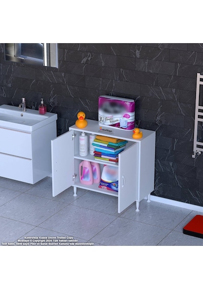 Modilayn Söke Küçük Alanlar İçin Akıllı Çözümler 85x75x32,5 Cm Lik 2 Kapaklı 2 Göz Raf Dolap Beyaz