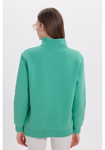 Tudors Kadın Relax Fit Rahat Kesim Pamuklu İçi Polarlı Yarım Fermuarlı Yeşil Dik Yaka Sweatshirt-41657