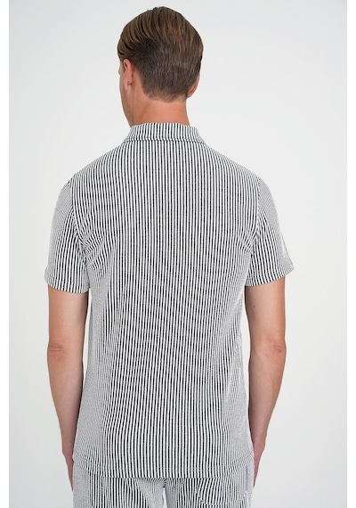 Efor Comfort Fit Fermuarlı Polo Yaka Dikine Çizgili Kısa Kol Siyah Tişört Ts 906 Siyah