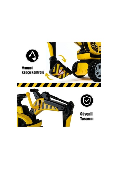 Pedalsız Bin-git Kepçe İnşaat Aracı Renkli Eğlenceli Tasarım Boyutlu Çocuk Bahçe Oyuncağı Urt030-001 Sarı