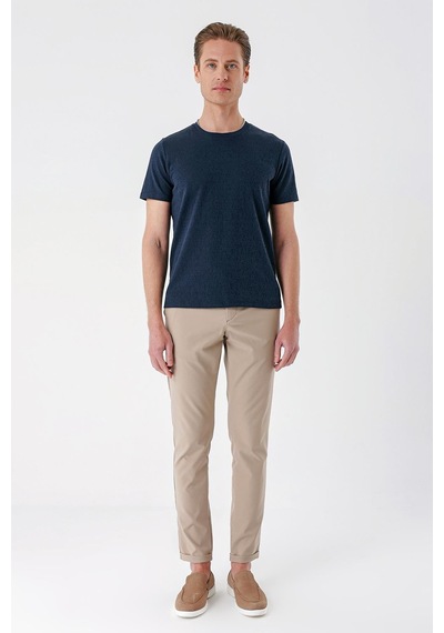 Efor Slim Fit Bisiklet Yaka Sıva Dokuma Pamuklu Lacivert Tişört Ts 882 Lacivert