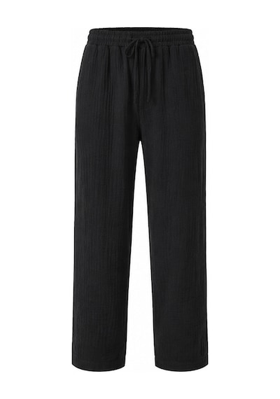 Serseri Jeans Erkek %100 Pamuk Müslin Pantolon Lastikli Bel Bağcıklı Rahat Kalıp Günlük Yazlık Nefes Alan Hafif Dokulu Casual Pantolon Siyah