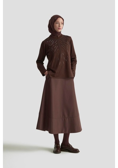 Armine Trend Taş Baskılı Triko Tunik Kahverengi 25ytd4126 Kahverengi